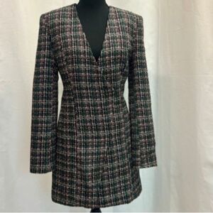 Zara multicoloured metallic tweed V-neck long sleeve faux wrap mini dress